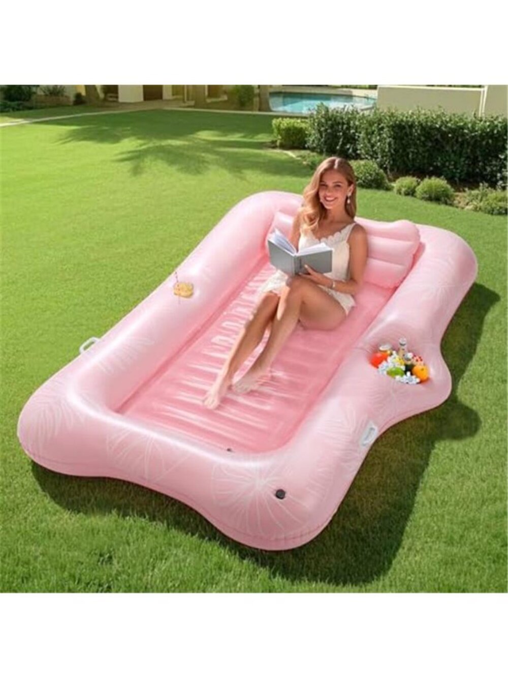Inflatable Pool Float Lounger Tanning Bed Drink Holder Headrest Adult Raft